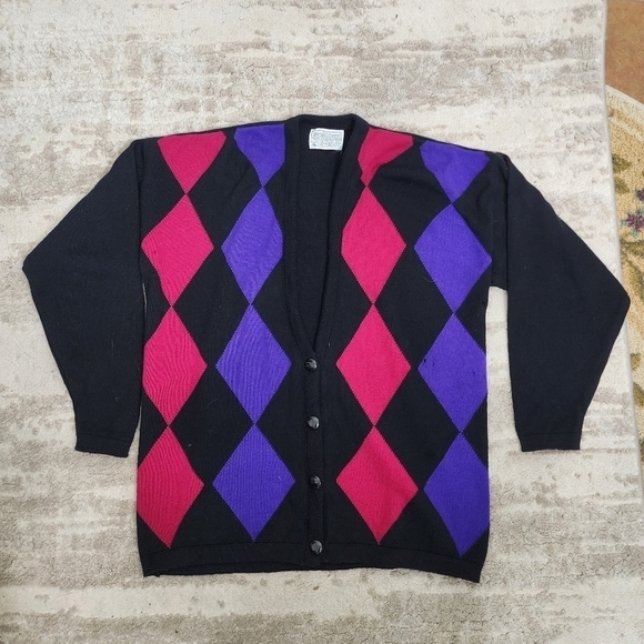 Vintage Miss Pendleton Argle Wool Black Cardigan Size L - Picture 2 of 11